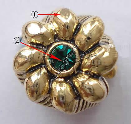Rhinestone Zinc Alloy European Beads, Flower, plated, with rhinestone, more colors for choice, 10x10mm, Hole:Approx 4.5mm, Sold By PC