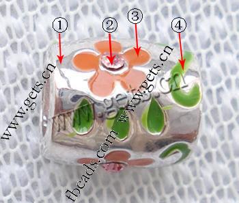 Enamel Zinc Alloy European Beads, Tube, plated, without troll & with rhinestone & large hole, more colors for choice, 8x9x10mm, Hole:Approx 4mm, Sold By PC