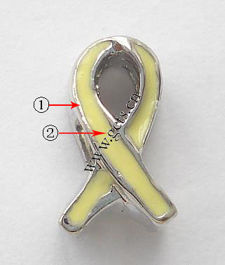 Enamel Zinc Alloy European Beads, Awareness Ribbon, plated, without troll & large hole, more colors for choice, 6x7x11mm, Hole:Approx 4.5mm, Sold By PC