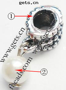 Zinc Alloy European Pendants, with Glass Pearl, plated, without troll, more colors for choice, 20x14mm, Hole:Approx 4mm, Sold By PC