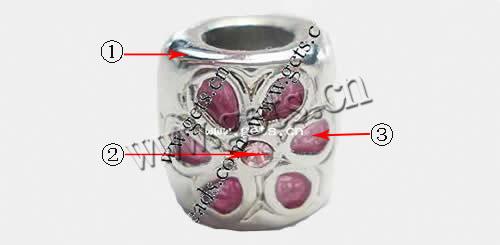 Enamel Zinc Alloy European Beads, Tube, plated, without troll & with rhinestone & large hole, more colors for choice, 9x9mm, Hole:Approx 4mm, Sold By PC