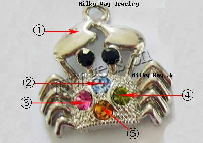 Czechic Rhinestone Pendants, Zinc Alloy, Crab, plated, with rhinestone, more colors for choice, 17x18mm, Sold By PC