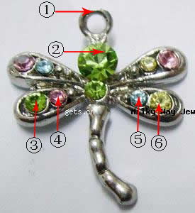 Czechic Rhinestone Pendants, Zinc Alloy, Dragonfly, plated, with rhinestone, more colors for choice, 25x23mm, Sold By PC