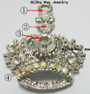 Czechic Rhinestone Pendants, Zinc Alloy, Crown, plated, with rhinestone, more colors for choice, 24x29mm, Sold By PC