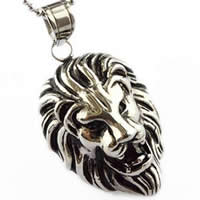 Stainless Steel Animal Pendants, 316L Stainless Steel, Lion, blacken Approx 