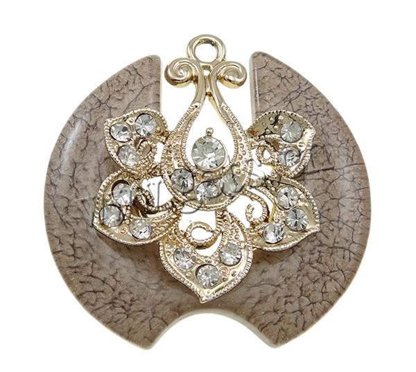 Resin Zinc Alloy Pendants, Flower, plated, Customized & with rhinestone, more colors for choice, nickel, lead & cadmium free, 54x55x11mm, Hole:Approx 4mm, Sold By PC