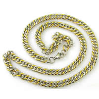 Stainless Steel Chain Necklace, 316L Stainless Steel, plated, curb chain & two tone, 7mm Approx 20 Inch 