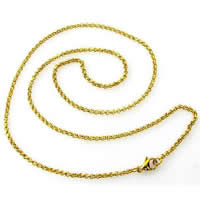 Collar de cadena de acero inoxidable, acero inoxidable 316L, chapado en color dorado, cadena Rolo, 2mm, longitud:aproximado 20 Inch, Vendido por Sarta
