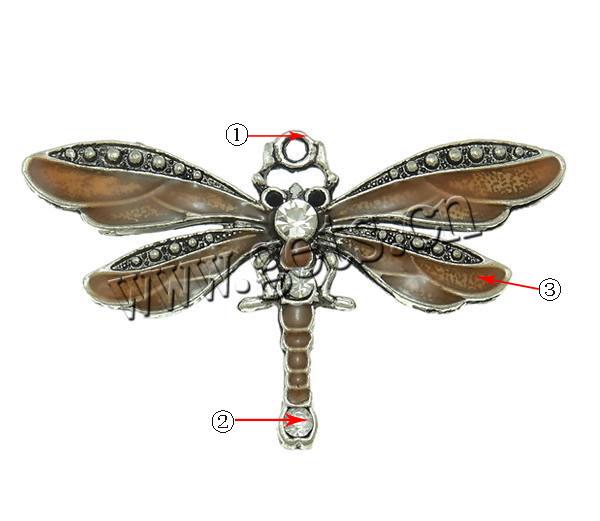 Zinc Alloy Animal Pendants, Dragonfly, plated, Customized & enamel & with rhinestone, more colors for choice, nickel, lead & cadmium free, 73x42x6mm, Hole:Approx 2.5mm, Sold By PC