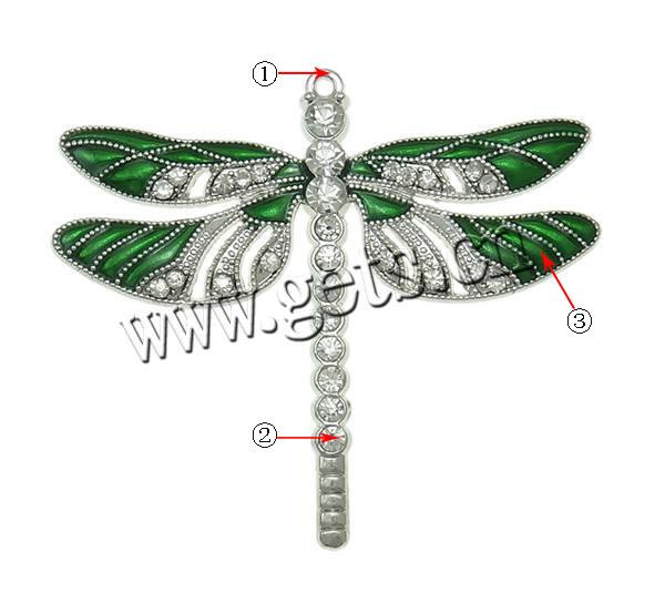 Zinc Alloy Animal Pendants, Dragonfly, plated, Customized & enamel & with rhinestone, more colors for choice, nickel, lead & cadmium free, 64x56.5x5.5mm, Hole:Approx 1.5mm, Sold By PC