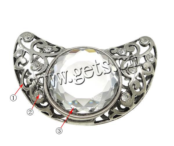 Glass Zinc Alloy Pendants, Moon, plated, can be used as pendant or bead & Customized & with rhinestone & hollow, more colors for choice, nickel, lead & cadmium free, 68x43x20mm, Hole:Approx 8x12mm, Sold By PC