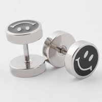 Stainless Steel Fake Plug, 316L Stainless Steel, Smiling Face, enamel, original color 