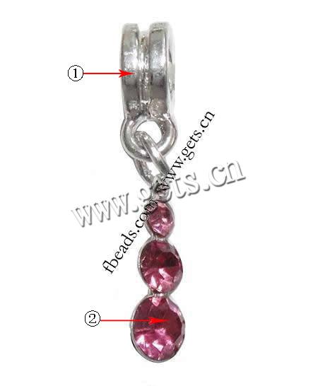 pendentifs European en alliage zinc, alliage de zinc, calebasse, Placage, sans filetage & avec strass, plus de couleurs à choisir, 14x5x3mm, Trou:Environ 5mm, Longueur:28 , Vendu par PC