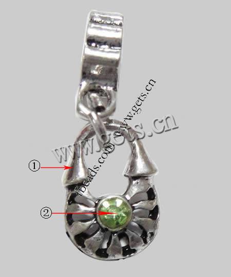 pendentifs European en alliage zinc, alliage de zinc, Placage, avec strass, plus de couleurs à choisir, 11x8x2mm, Trou:Environ 4mm, Longueur:13 , Vendu par PC