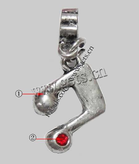 Zink Legierung Europa Anhänger, Zinklegierung, Musiknote, plattiert, mit troll & mit Strass, keine, 17x12x4mm, Bohrung:ca. 4mm, Länge:29 , verkauft von PC