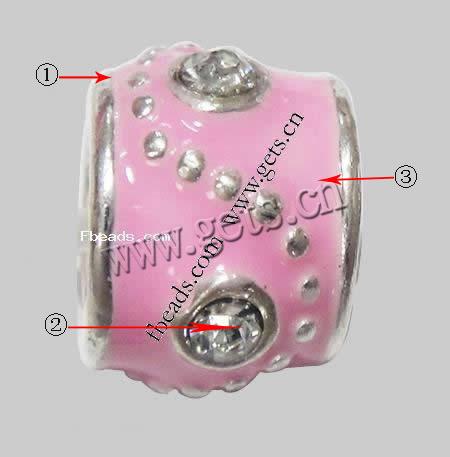 Enamel Zinc Alloy European Beads, Drum, plated, without troll & with rhinestone & large hole, more colors for choice, 7.5x9mm, Hole:Approx 5mm, Sold By PC