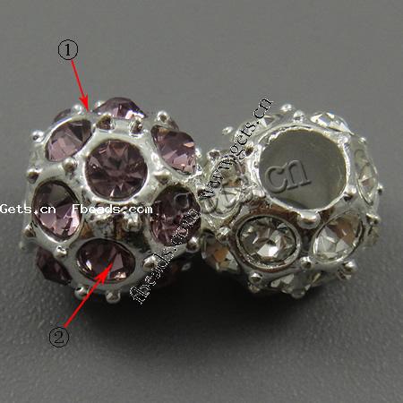 Rhinestone European Beads, with Zinc Alloy, Rondelle, plated, more colors for choice, 12x10mm, Hole:Approx 5mm, Sold By PC