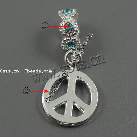 Zinc Alloy European Pendants, plated, with rhinestone, more colors for choice, 10x10mm, Hole:Approx 5mm, Sold By PC