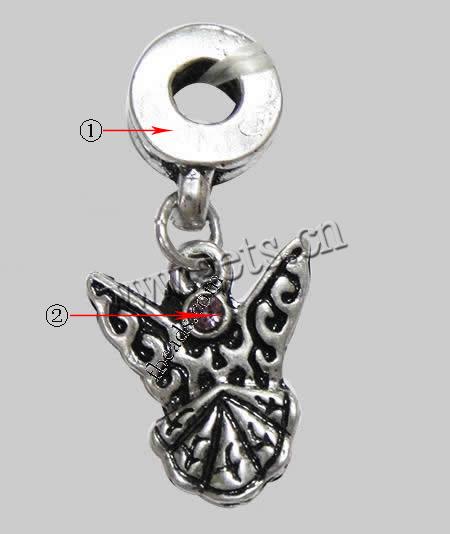 pendentifs European en alliage zinc, alliage de zinc, animal, Placage, avec filetage & avec strass, plus de couleurs à choisir, 16x14x2mm, Trou:Environ 4mm, Longueur:29 , Vendu par PC