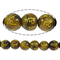 Tiger Eye Beads, Round, Buddhist jewelry & om mani padme hum & gold accent, 8mm Approx 0.8mm Approx 15 Inch 