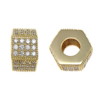 Cubic Zirconia Micro Pave Brass Beads, Hexagon, plated, micro pave cubic zirconia Approx 5mm 