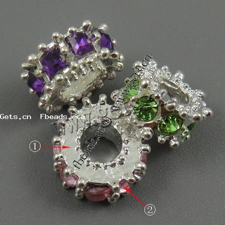 Strass Zink Legierung Europa Perlen, Zinklegierung, Rondell, plattiert, ohne troll & mit Strass, keine, 13x6mm, Bohrung:ca. 5mm, verkauft von PC