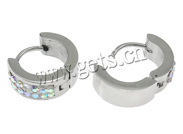 Stainless Steel Hoop Earring, 316 Stainless Steel, plated, Czech Rhinestone Clay Pave, more colors for choice, 5x13x13mm, Sold By Pair