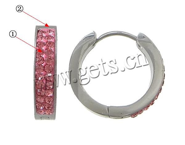 Stainless Steel Huggie Hoop Earring, 316 Stainless Steel, plated, Czech Rhinestone Clay Pave, more colors for choice, 4x18x20mm, Sold By Pair