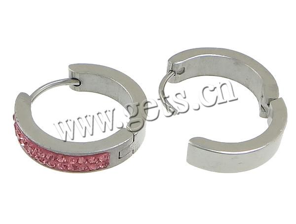 Stainless Steel Huggie Hoop Earring, 316 Stainless Steel, plated, Czech Rhinestone Clay Pave, more colors for choice, 4x18x20mm, Sold By Pair