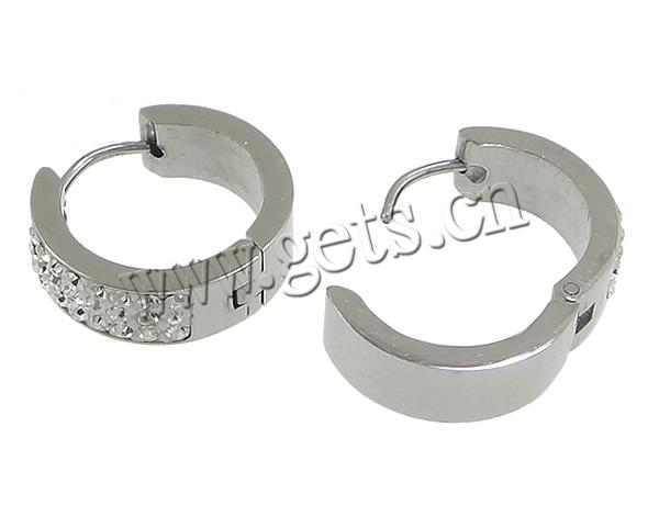 Stainless Steel Huggie Hoop Earring, 316 Stainless Steel, plated, Czech Rhinestone Clay Pave, more colors for choice, 16x6x19mm, Sold By Pair
