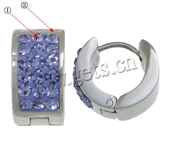 Stainless Steel Huggie Hoop Earring, 316 Stainless Steel, plated, Czech Rhinestone Clay Pave, more colors for choice, 7x13mm, Sold By Pair