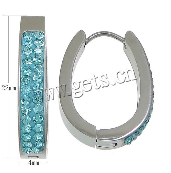 Stainless Steel Huggie Hoop Earring, 316 Stainless Steel, plated, Czech Rhinestone Clay Pave, more colors for choice, 4x22mm, Sold By Pair