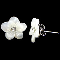 Seashell Earrings, Natural Seashell, stainless steel post pin, Flower, plated, with Czech rhinestone 12mm 