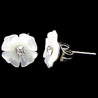 Seashell Earrings, Natural Seashell, stainless steel post pin, Flower, plated, with Czech rhinestone 9mm 