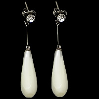 Seashell Earrings, Stainless Steel, with Natural Seashell, Teardrop, plated, with Czech rhinestone 43mm 