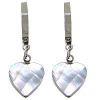Huggie Hoop Drop Earring, Stainless Steel, with Natural Seashell, Heart, plated, faceted 30mm 