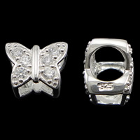 Cubic Zirconia Sterling Silver European Beads, 925 Sterling Silver, Butterfly, plated, without troll & with cubic zirconia Approx 5mm 