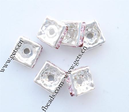 Square Rhinestone Spacer, Brass, Squaredelle, plated, with rhinestone, more colors for choice, Grade A, 5x5mm, 100PCs/Bag, Sold By Bag