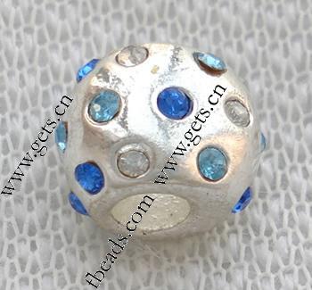 Rhinestone Zinc Alloy European Beads, Drum, plated, without troll & with rhinestone, more colors for choice, 9x9x12mm, Hole:Approx 4mm, Sold By PC