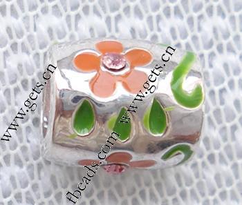 Enamel Zinc Alloy European Beads, Tube, plated, without troll & with rhinestone & large hole, more colors for choice, 8x9x10mm, Hole:Approx 4mm, Sold By PC