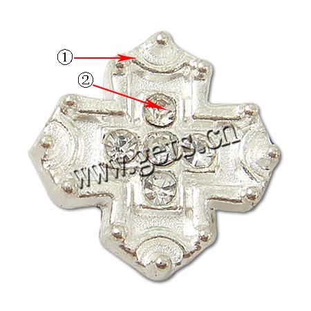 Zinc Alloy Cross Pendants, plated, with rhinestone, more colors for choice, 15x15x5mm, Hole:Approx 2mm, Sold By PC