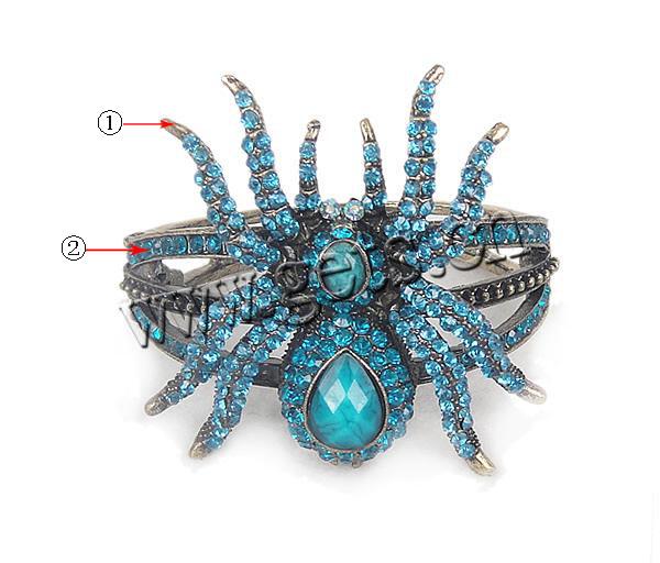 Rhinestone Zinc Alloy Bangle, with Resin, Spider, plated, with rhinestone, more colors for choice, Length:7 Inch, Sold By PC