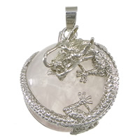 Rose Quartz Pendant, with Brass, Dragon, platinum color plated Approx 