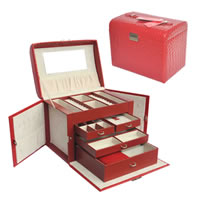 Multifunctional Jewelry Box, PU Leather, with Zinc Alloy, Rectangle, red 