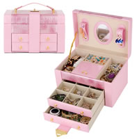 Multifunctional Jewelry Box, PU Leather, with Zinc Alloy, Rectangle, gold color plated 