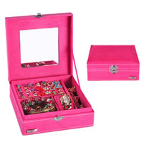 Multifunctional Jewelry Box, Velveteen, with Zinc Alloy, Square, platinum color plated 