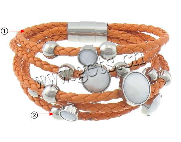 PU Leather Cord Bracelets, with 316 Stainless Steel & Acrylic, plated, different length for choice & 5-strand & faceted, more colors for choice, 14.5x14.5x12mm, 8x8x10mm, 4mm, Sold By Strand