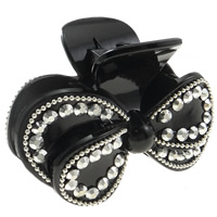 Acrylic Hair Claw Clip, with aluminum iron-on rhinestone & iron chain, Bowknot, painted, black 