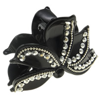 Acrylic Hair Claw Clip, with aluminum iron-on rhinestone & iron chain, Flower, painted, black 