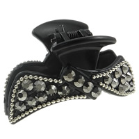 Acrylic Hair Claw Clip, with aluminum iron-on rhinestone & iron chain, Bowknot, painted, black 
